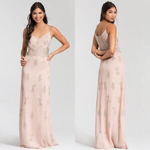 ADRIANNA PAPELL English Rose Long Beaded Bridesmaid Dress 6